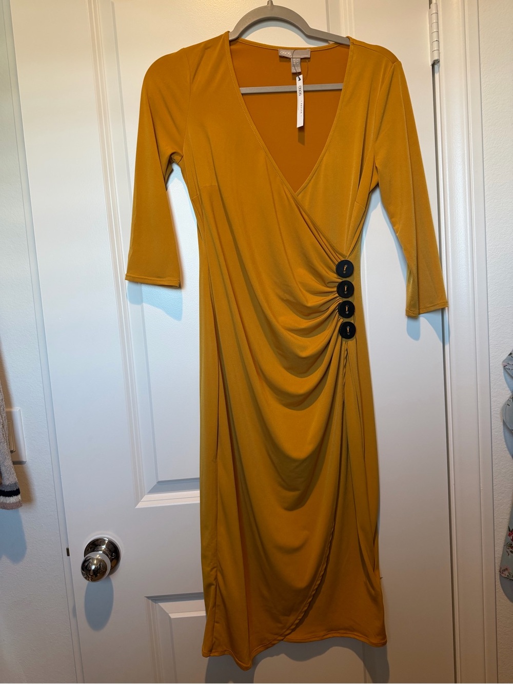ASOS Petite Mustard Wrap-Style Midi Dress with Button Detail